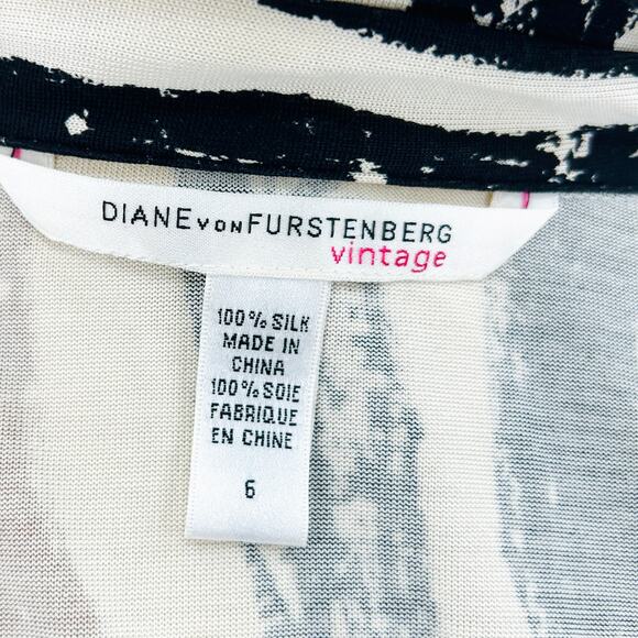 Diane von Furstenberg Ivory Black Tan Brushstroke Silk Wrap Blouse - Picture 5 of 7